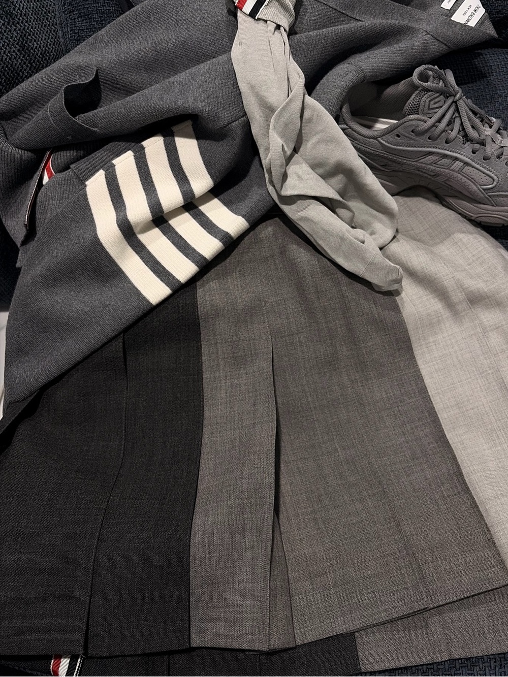 Thom Browne Grey Tonal Pleated Mini Skirt